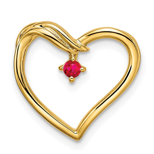 14k Heart Slide con Rubí Pulido en Oro Amarillo