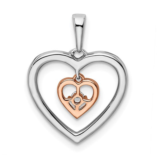 Colgante de Diamante con Corazón Doble en Oro Blanco y Rosa 14K