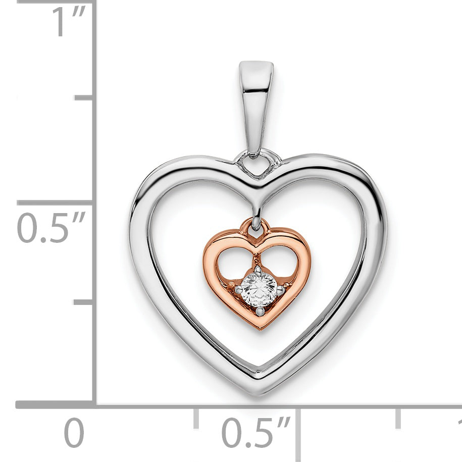 Colgante de Diamante con Corazón Doble en Oro Blanco y Rosa 14K