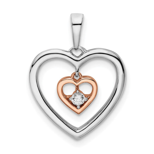 Colgante de Diamante con Corazón Doble en Oro Blanco y Rosa 14K