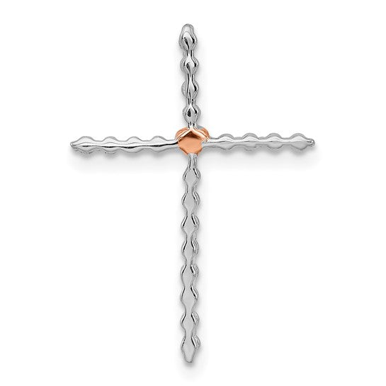 Deslizador de Cadena con Cruz de Diamantes en Oro de 14k Bicolor (Blanco y Rosa)