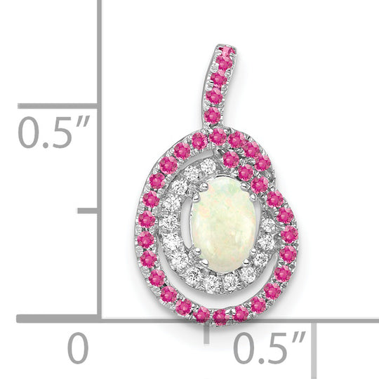 Colgante de Cadena con Turmalina Rosa/Ópalo y Diamantes en Oro Blanco de 14k