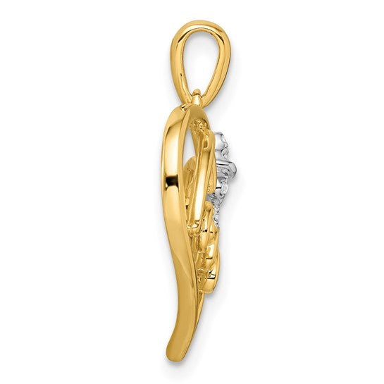 Colgante de Diamante con Corazón y Lazo en Oro Bicolor 14K