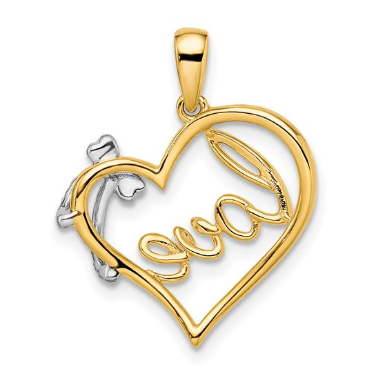 Colgante de Diamante con Corazón y Lazo en Oro Bicolor 14K