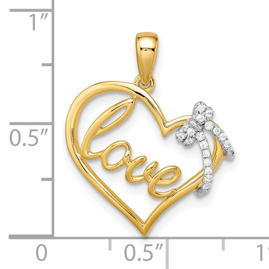 Colgante de Diamante con Corazón y Lazo en Oro Bicolor 14K