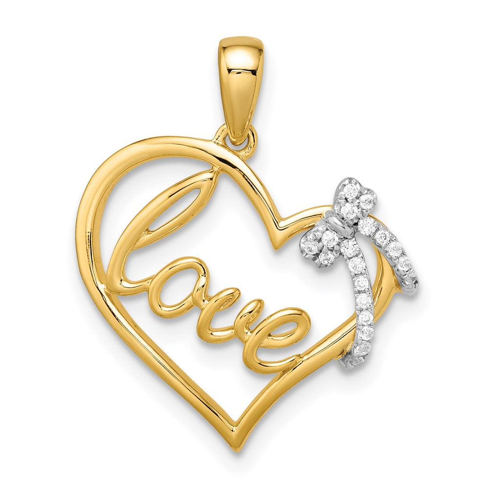 Colgante de Diamante con Corazón y Lazo en Oro Bicolor 14K