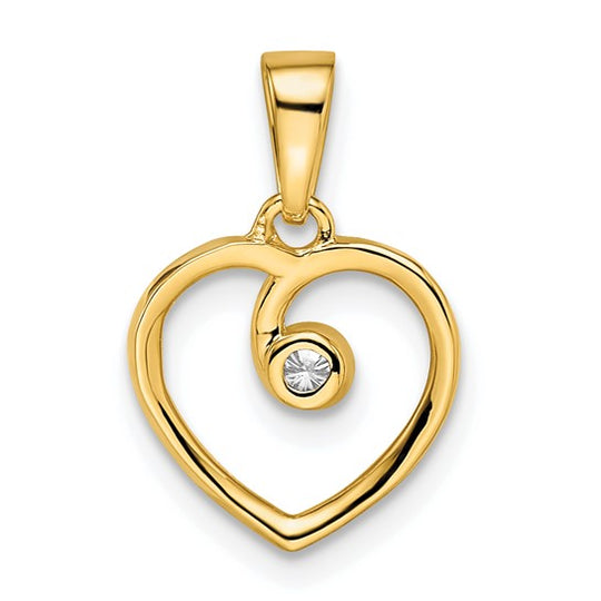 Colgante Corazón Pulido con Diamante en Oro Amarillo de 14K