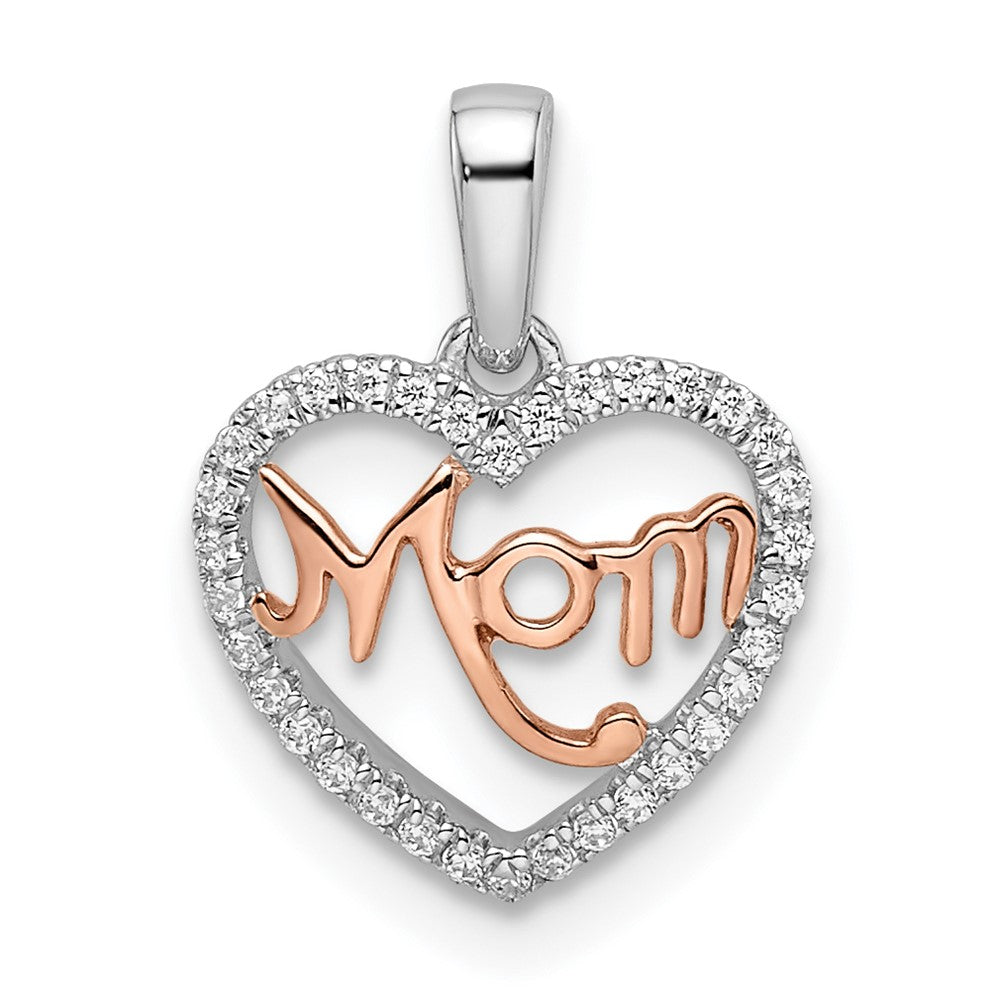 Colgante en Forma de Corazón "MOM" en Oro de Dos Tonos con Diamantes Blancos y Rosados de 14k