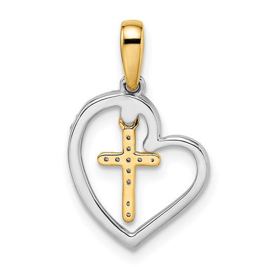 Dije de Corazón con Cruz en Oro de 14k Bicolor con Diamantes