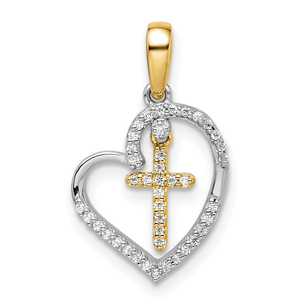 Dije de Corazón con Cruz en Oro de 14k Bicolor con Diamantes