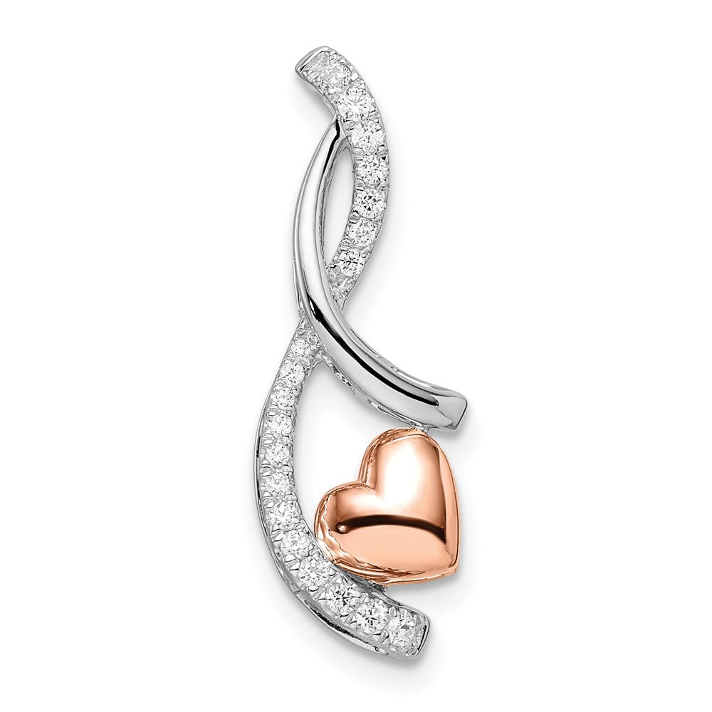 Deslizador de Cadena en Forma de Corazón Bicolor de Oro Blanco y Rosa con Diamantes de 14k