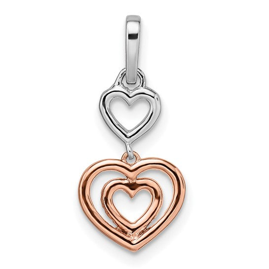 Colgante de Diamante con Corazones Colgantes en Oro Bicolor 14K