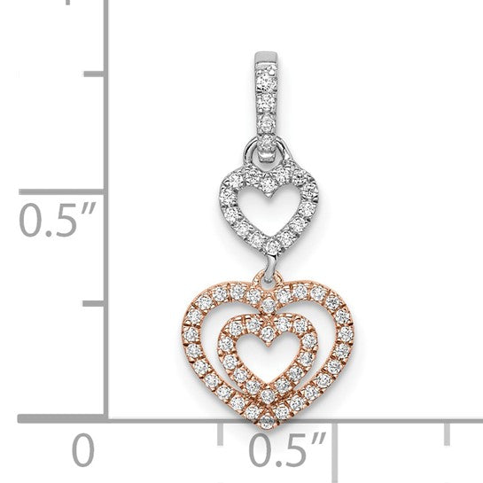 Colgante de Diamante con Corazones Colgantes en Oro Bicolor 14K