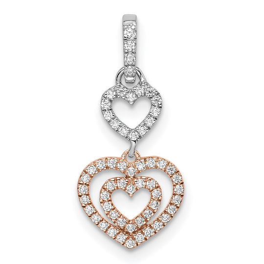 Colgante de Diamante con Corazones Colgantes en Oro Bicolor 14K