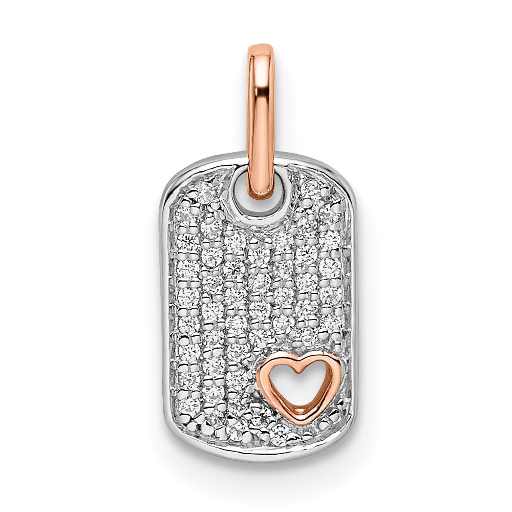 Colgante Pequeño de Placa de Perro en Oro de 14k Bicolor con Corazón de Diamante