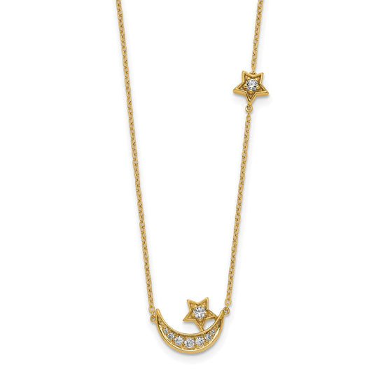 Collar de Luna y Estrella con Diamantes en Oro Amarillo de 14k - 18 pulgadas