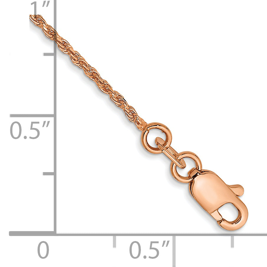 Pulsera de cuerda hecha a máquina D/C de 1 mm de oro rosa de 14 k