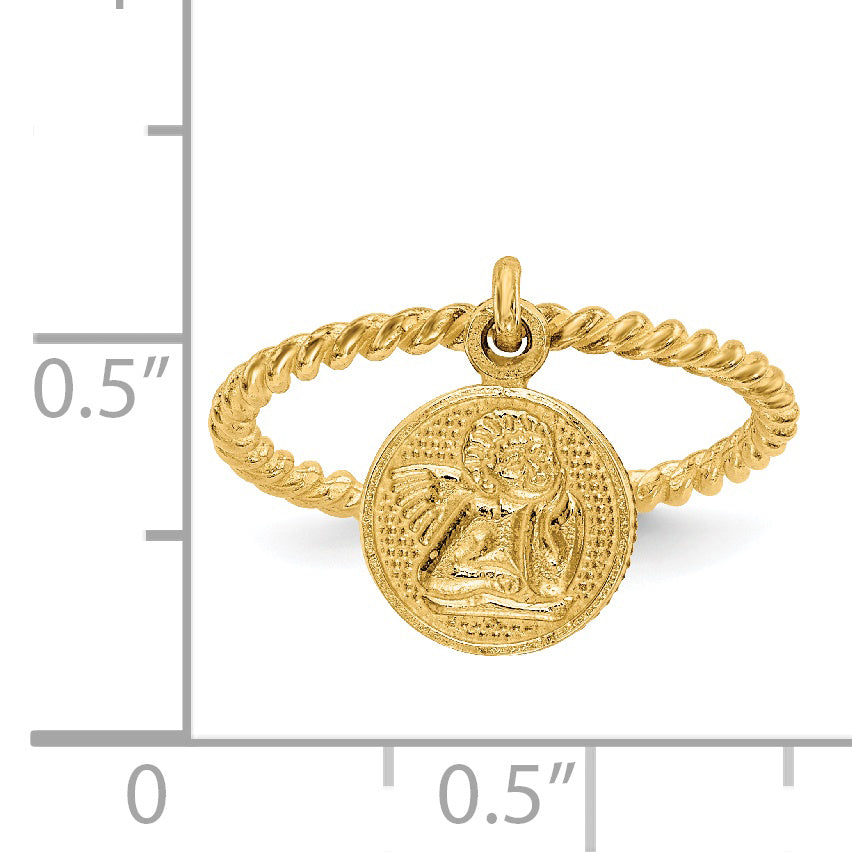 Anillo Infantil con Colgante de Ángel en Oro Amarillo Pulido de 14k