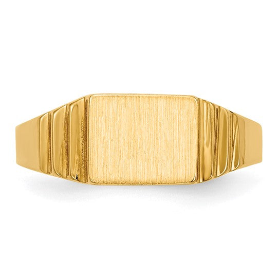 Anillo de Sello Rectangular Satinado para Bebé en Oro Amarillo de 14k