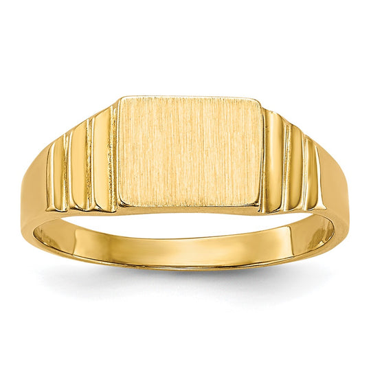 Anillo de Sello Rectangular Satinado para Bebé en Oro Amarillo de 14k