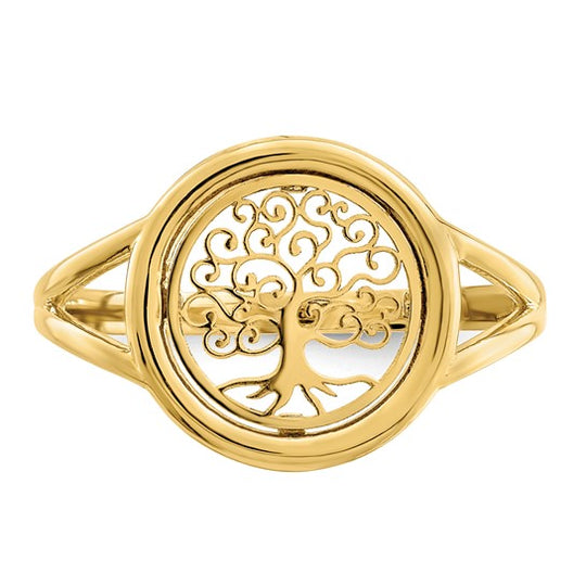 Anillo Árbol de la Vida en Círculo de Oro Amarillo Pulido de 14k