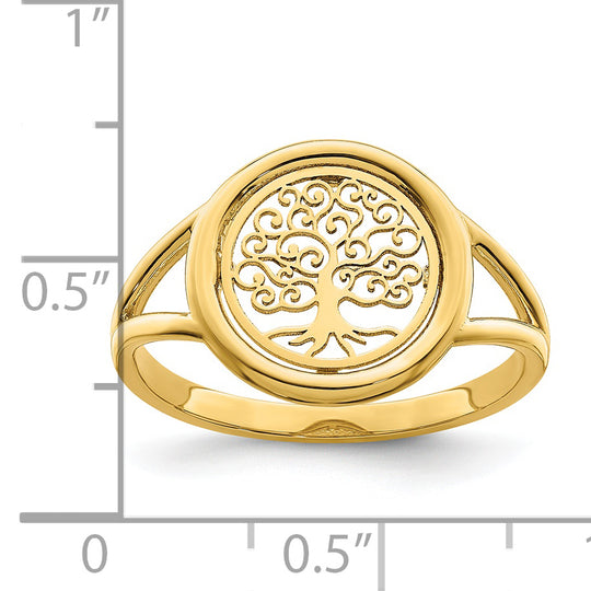 Anillo Árbol de la Vida en Círculo de Oro Amarillo Pulido de 14k