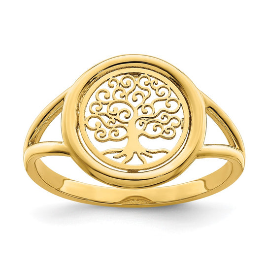 Anillo Árbol de la Vida en Círculo de Oro Amarillo Pulido de 14k