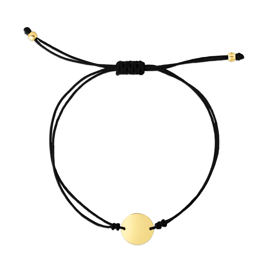 Pulsera ajustable con circulo de cordón negro de 14 quilates