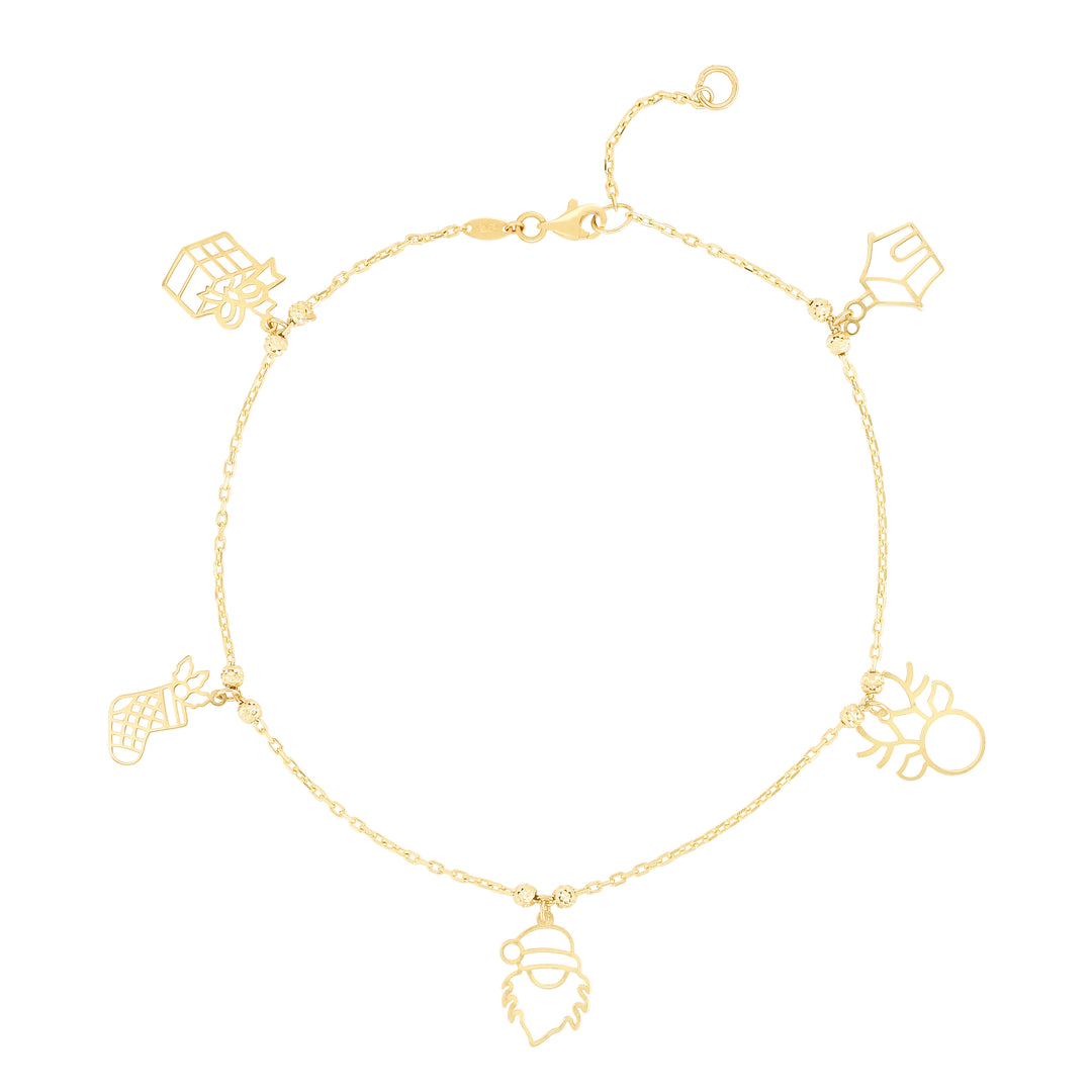 Pulsera con dijes navideños de oro de 14 quilates