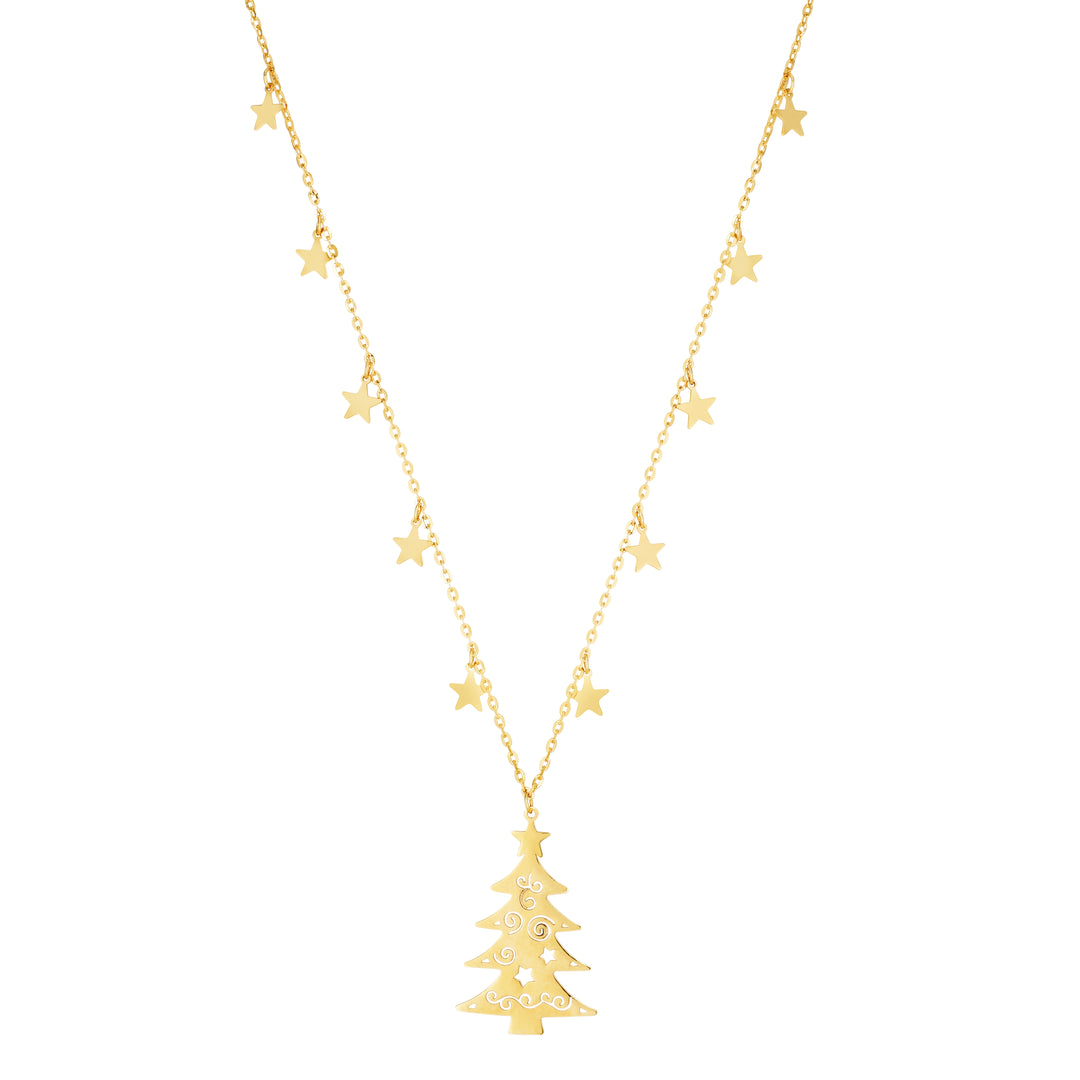 Collar de Árbol de noche estrellada de oro de 14 quilates