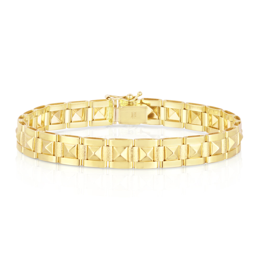 Pulsera Piramidal de 8.5 mm con Punta de Oro Amarillo de 14k