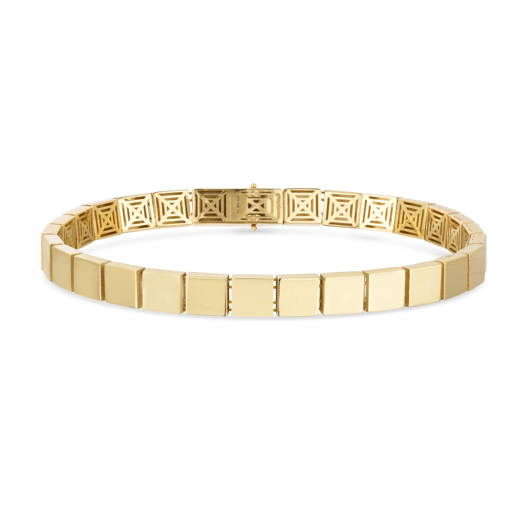 Pulsera de Eslabones con Borde Cuadrado de Oro Amarillo de 14k