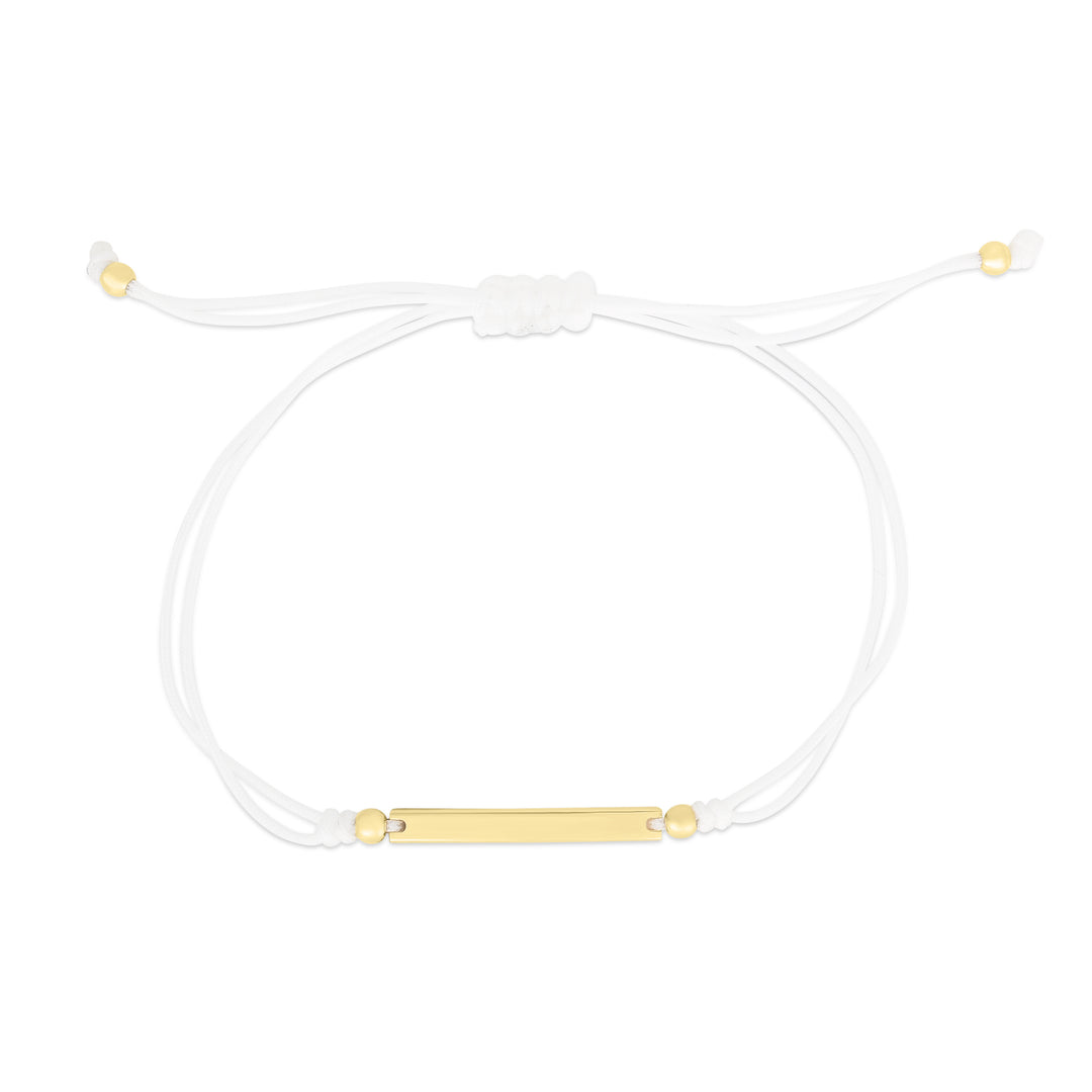 Pulsera de cordón blanco con barra de oro de 14 quilates