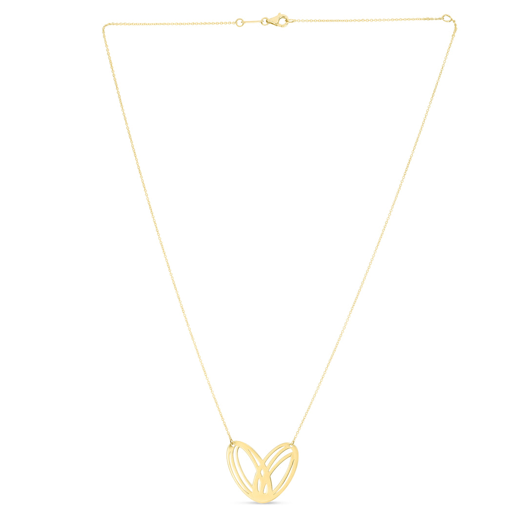 Collar Grande con Forma de Corazón en Bucle de Oro Amarillo de 14k