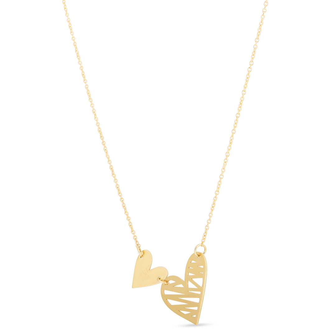 Collar de Corazón Doble con Garabatos en Oro Amarillo de 14k