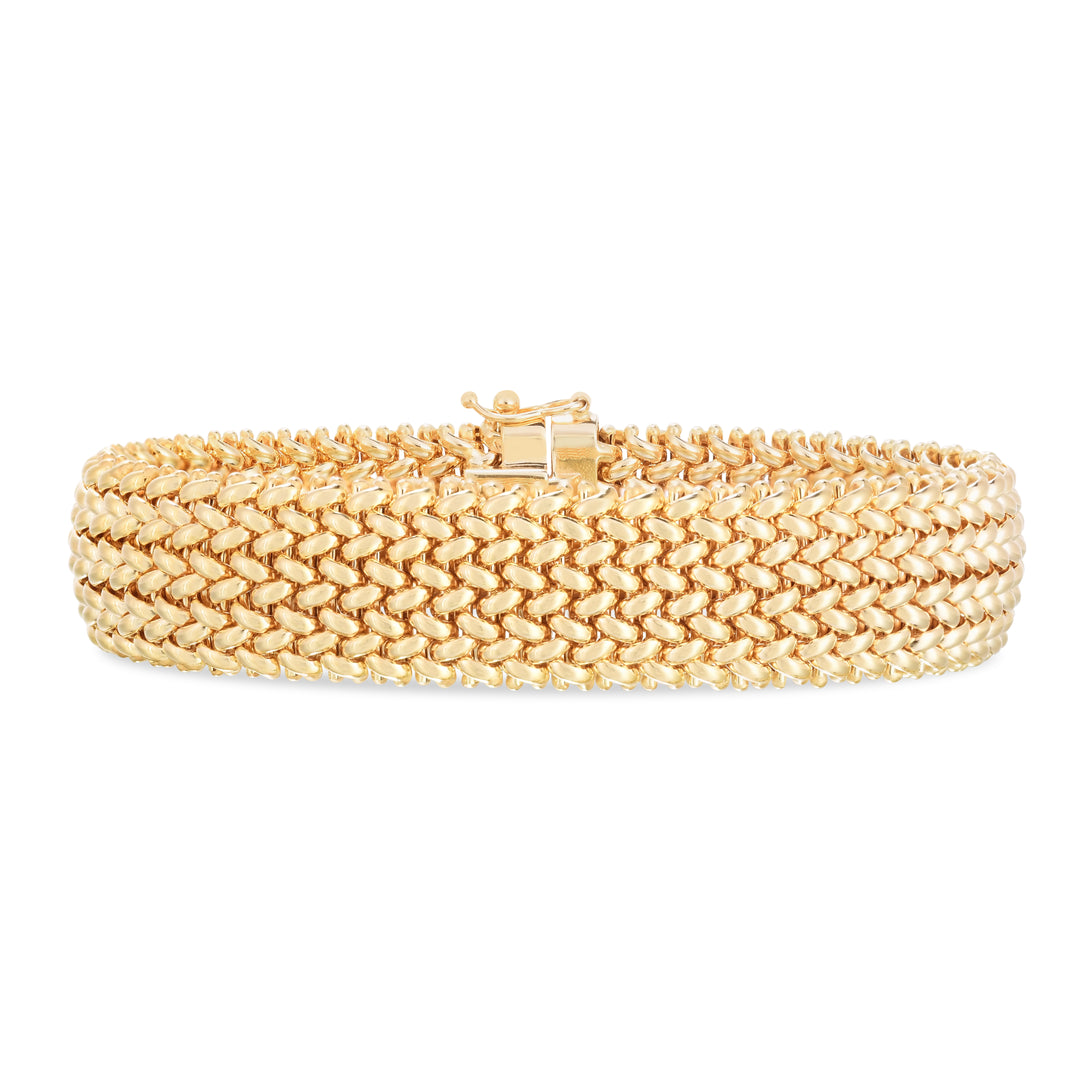 Pulsera de Arroz con Malla Grande en Oro Amarillo de 14k