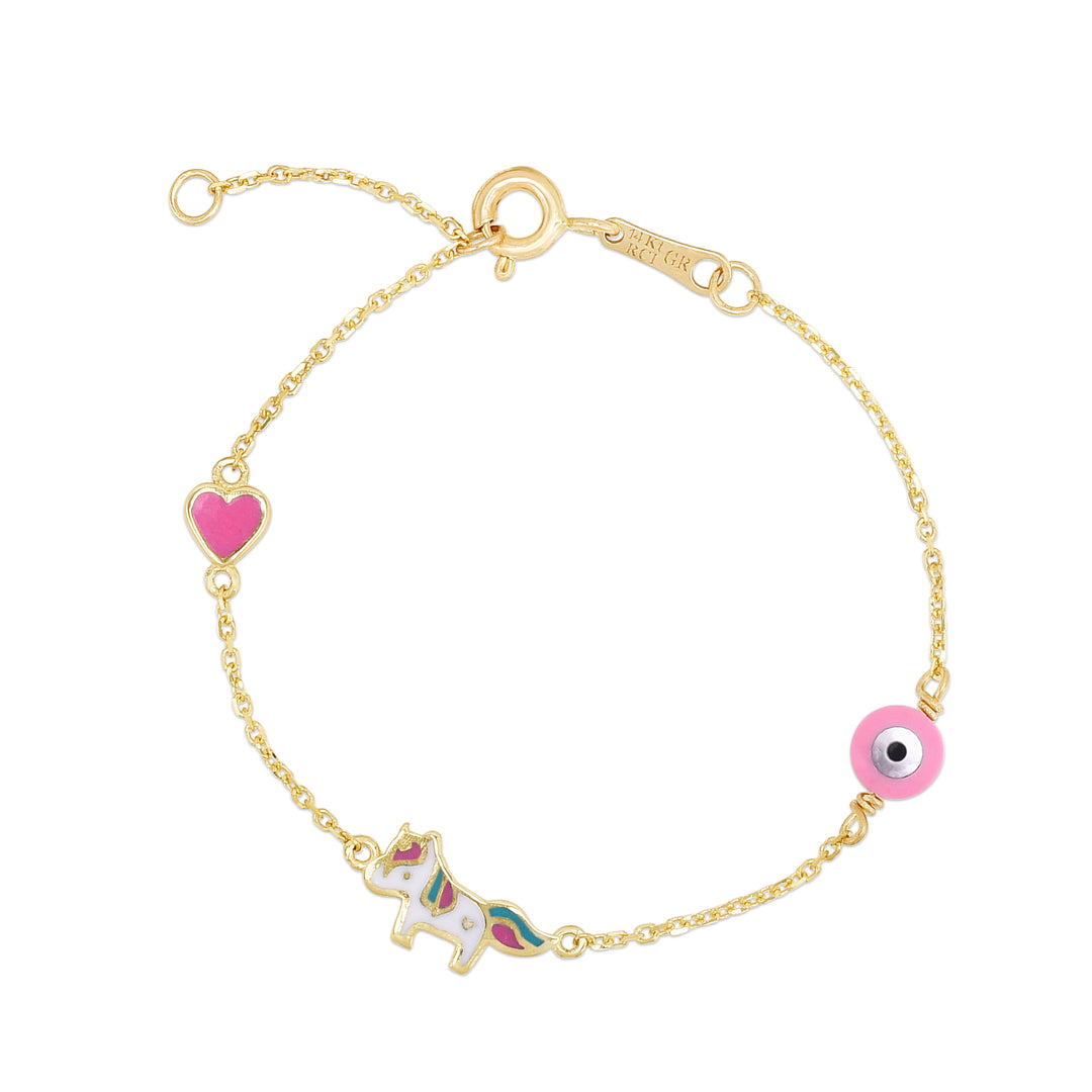 Pulsera de unicornio esmaltada en oro de 14 quilates