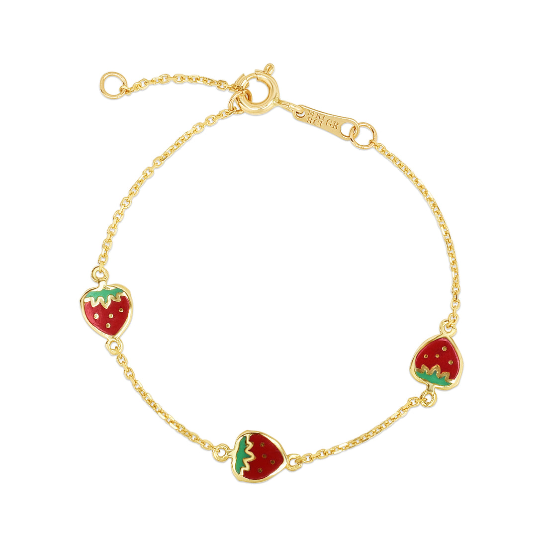 Pulsera de fresa esmaltada en oro de 14 quilates