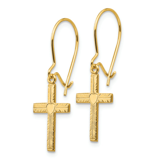 Pendientes Cruz Pulida y Satinada de 14k