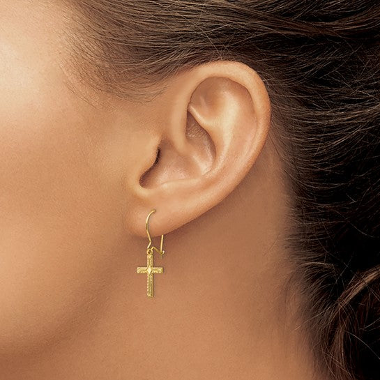 Aretes de Cruz en Oro de 14k con Acabado Pulido y Satinado