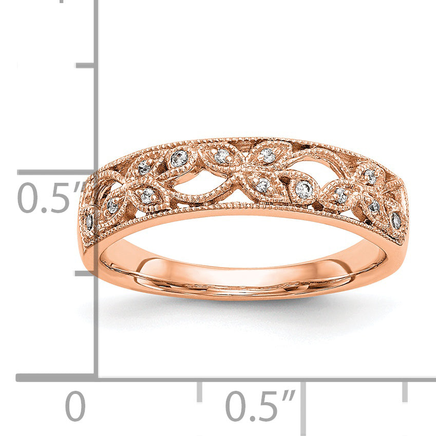 Anillo de Boda Completo en Oro Rosa de 14K con Diseño de Hoja y Diamante de 1/20 quilates