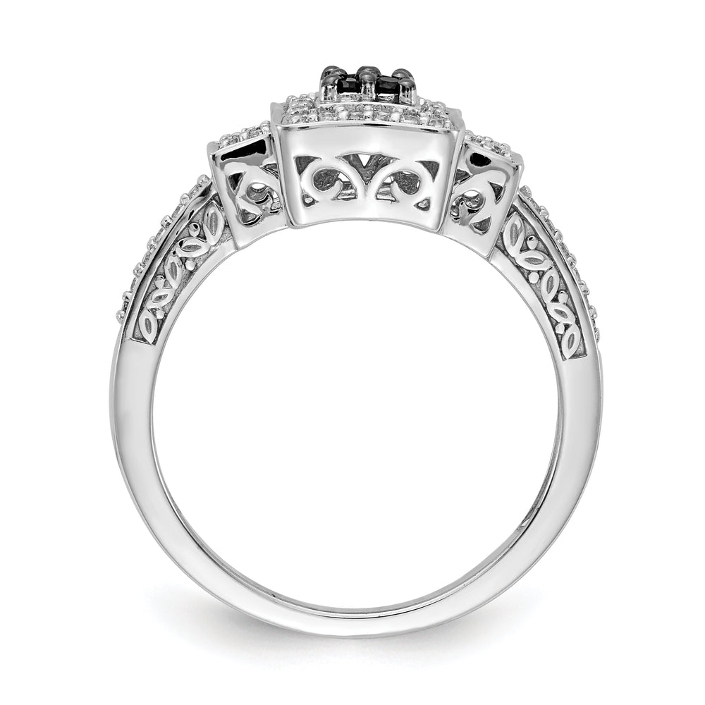 Anillo Cuadrado de Diamantes Blancos y Negros en Oro Blanco de 14k