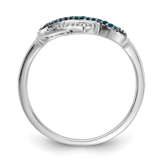 Anillo de Corazón y El Infinito con Diamantes Azules y Blancos en Oro Blanco de 14k