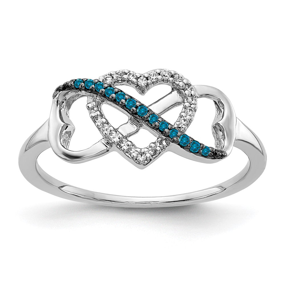 Anillo de Corazón y El Infinito con Diamantes Azules y Blancos en Oro Blanco de 14k