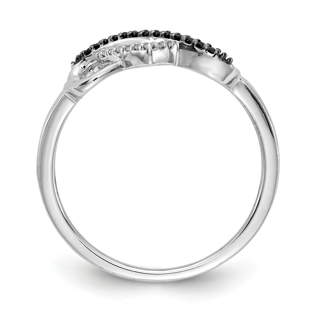 Anillo de Diamante con Corazón y El Infinito en Oro Blanco de 14k con Diamantes Negros y Blancos