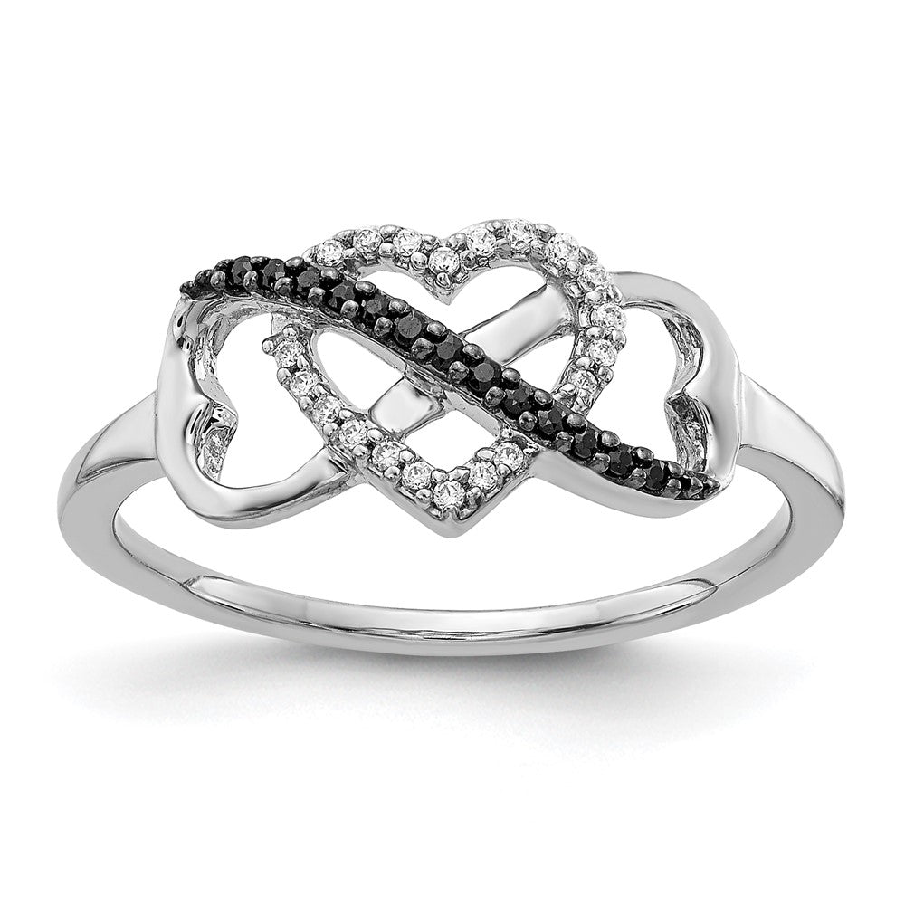 Anillo de Diamante con Corazón y El Infinito en Oro Blanco de 14k con Diamantes Negros y Blancos