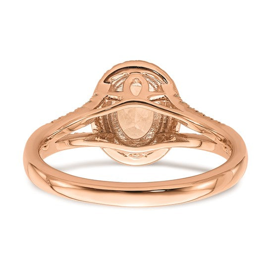 Anillo de Compromiso Completo Blooming Bridal en Oro Rosa de 14k con Halo, Morganita Ovalada de 8x6 mm y Diamante de 1/5 Quilates