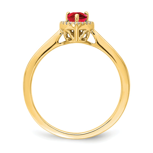 Anillo Halo con Rubí Pera y Diamante en Oro Amarillo de 14k