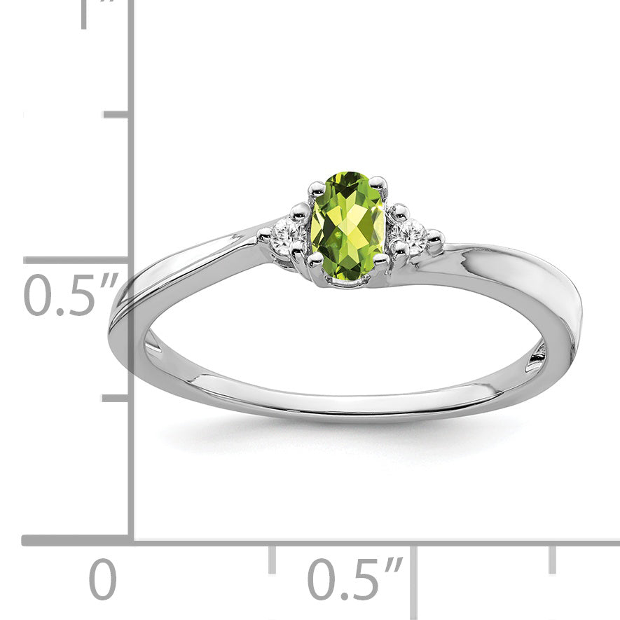 Anillo de Peridoto y Diamante en Oro Blanco de 14k