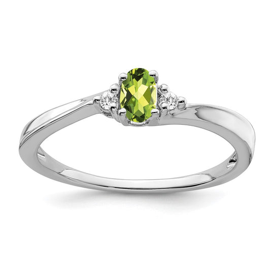 Anillo de Peridoto y Diamante en Oro Blanco de 14k